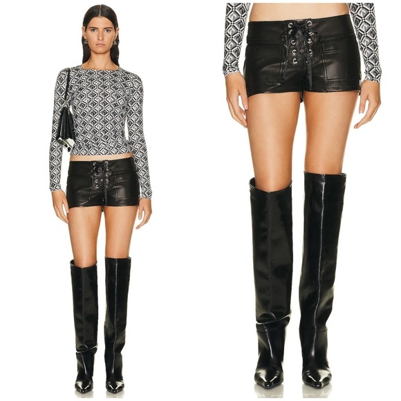 New! EB Denim Leather Black Micro Hottie Y2K
Lace Up Shorts ❤️‍🔥 Size 26 NWT! - Picture 1 of 15